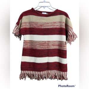 Vintage Fringe Short Sleeve Pullover Sweater By Fully Fashion Washable